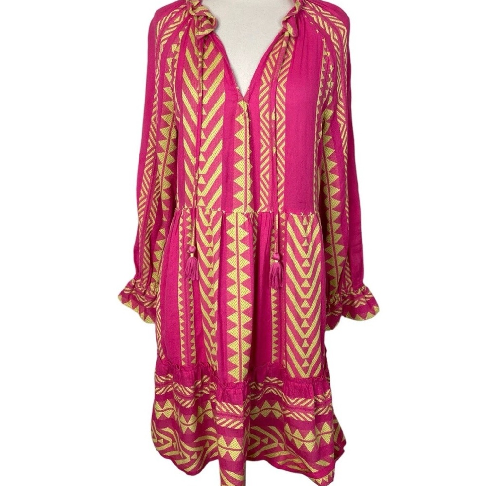 Maeve Anthropologie Dominique tunic dress in a pink and yellow geometric pattern - Picture 3 of 7